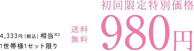 初回限定特別価格 送料無料 980円 4,333円（税込）相当（※2） 1世帯様1セット限り