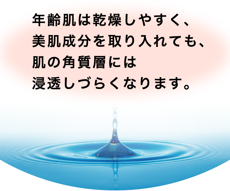 年齢肌は乾燥しやすく、美白成分を取り入れても、肌の角質層には浸透しづらくなります。