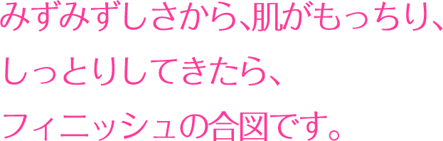 みずみずしさから、肌がもっちり、しっとりしてきたら、フィニッシュの合図です。