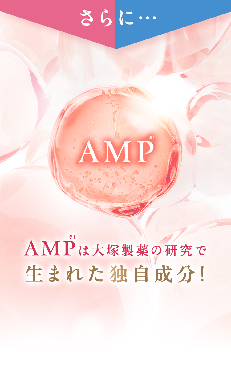 さらに… AMP※1は大塚製薬の研究で生まれた独自成分！