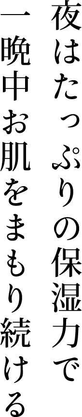 夜はたっぷりの保湿力で一晩中お肌をまもり続ける